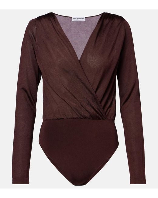 Self-Portrait Purple Draped Knitted Bodysuit