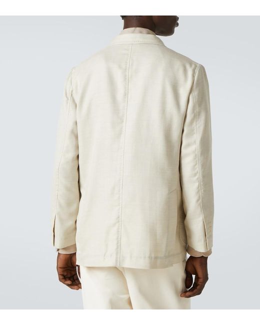 Rubinacci Natural Herringbone Wool, Silk, And Linen Blazer for men