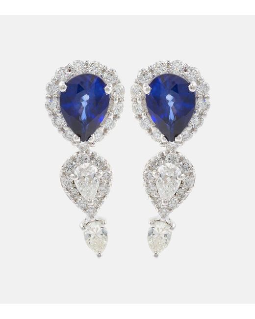 Orecchini Reign Supreme in oro bianco 18kt con diamanti e zaffiri di YEPREM in Blue
