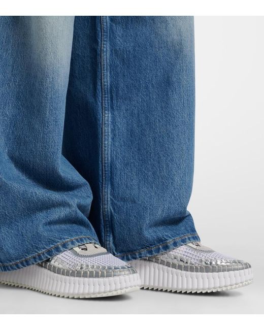 Chloé White Nama Metallic-Effect Platform Sneakers