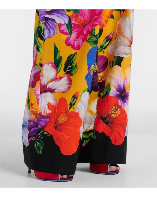Dolce & Gabbana Orange Floral Cotton Wide-Leg Pants