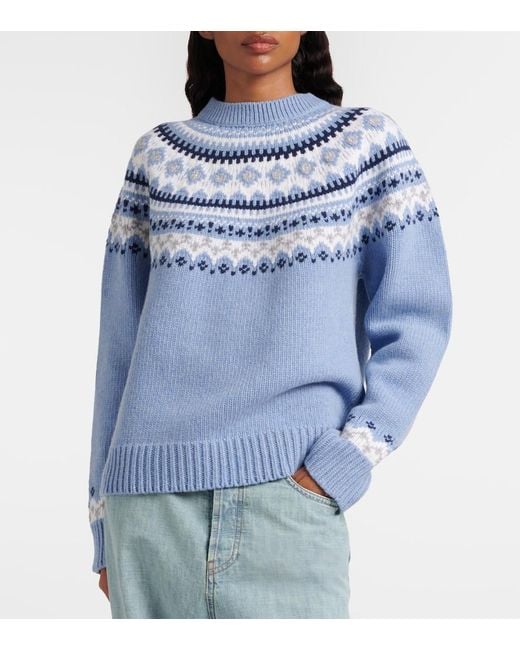 Miu Miu Blue Fair Isle Virgin Wool Jacquard Sweater