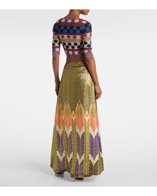 Valentino Green Printed Silk-Blend Wide-Leg Pants