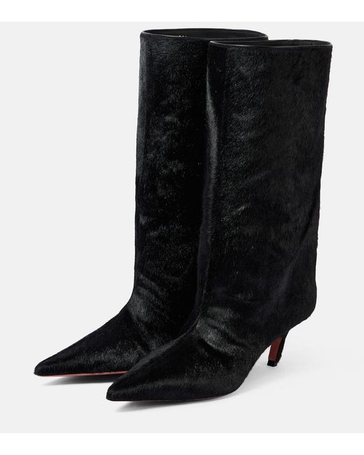 AMINA MUADDI Black Fiona 60 Calf Hair Knee-High Boots