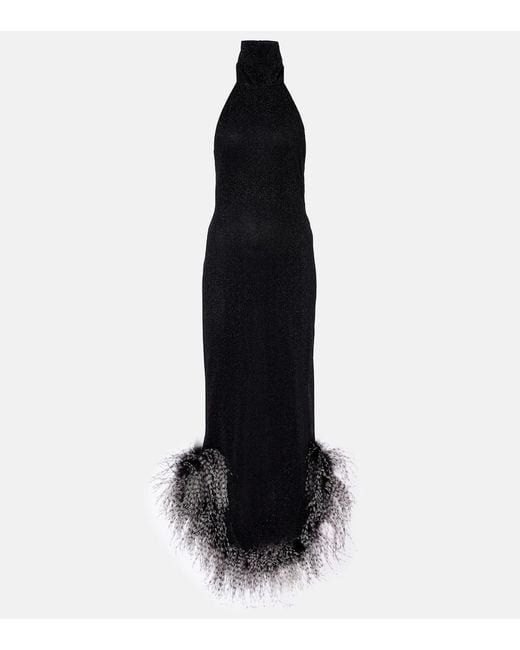 Oseree Black Lumiere Plumage Halterneck Maxi Dress