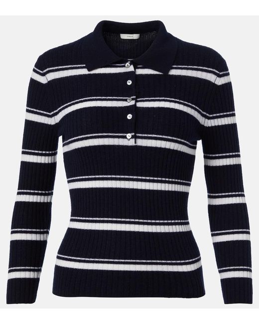 Vince Blue Striped Cashmere And Silk Polo Sweater
