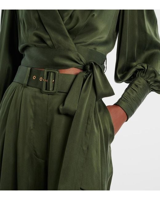Zimmermann Green Silk Satin Wrap Top