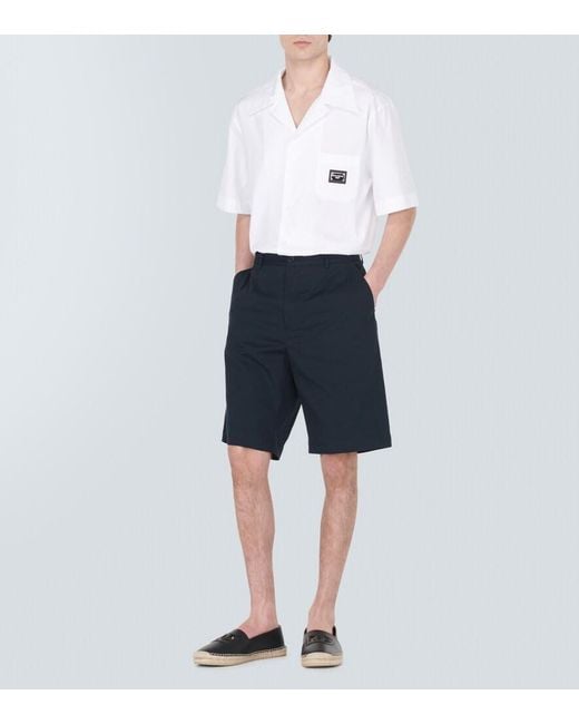 Dolce & Gabbana White Logo-Plaque Linen Shirt for men