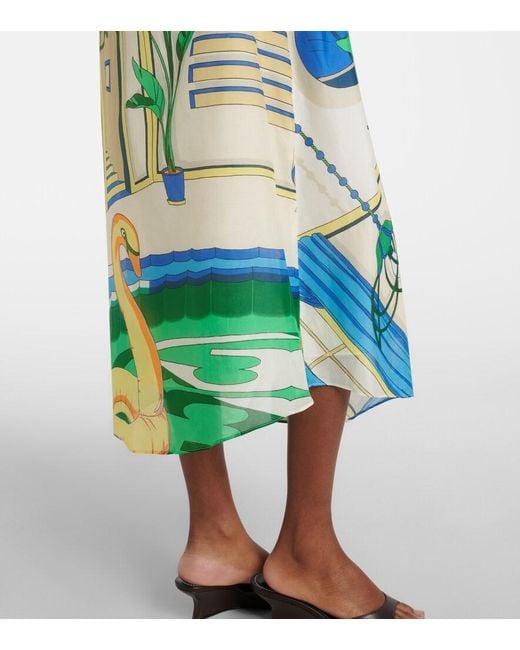 Tory Burch Blue Printed Cotton And Silk Midi Dress