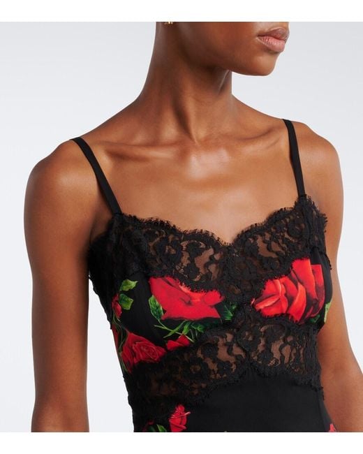 Dolce & Gabbana Red Floral Silk And Cotton-Blend Slip Dress