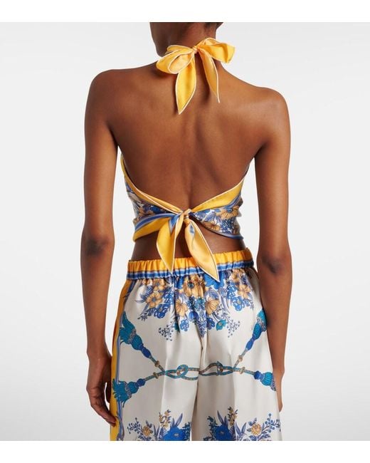 Gucci Blue Printed Silk Twill Top