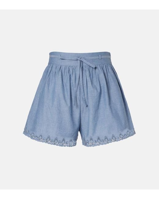 Ulla Johnson Blue Elowen Lace-Trimmed Cotton Shorts