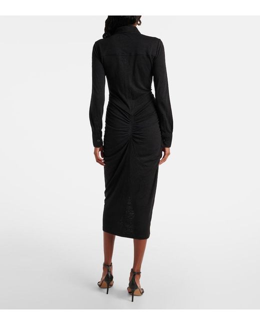 Isabel Marant Black Ivalia Gathered Jersey Polo Dress