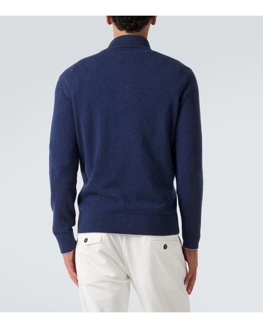 Eleventy Blue Cashmere Half-Zip Sweater for men