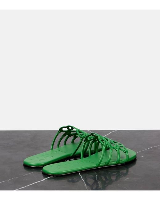 Loewe Green Paula's Ibiza Petal Anagram Pantoletten Aus Leder