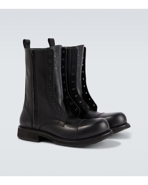 Balenciaga Black Truck Leather Combat Boots for men