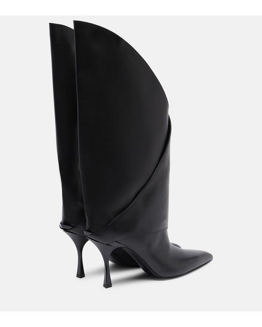 Balmain Black Twist 95 Leather Knee-High Boots