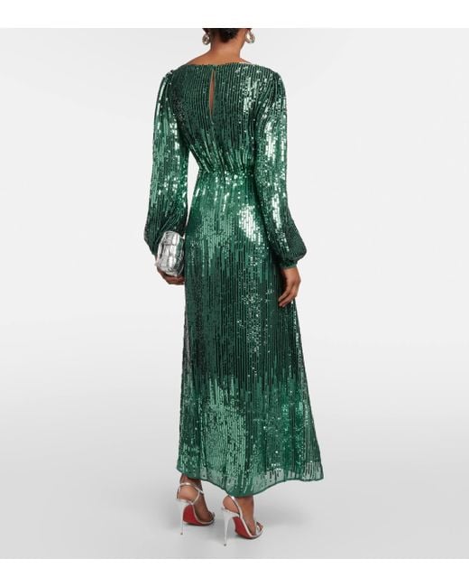 Rixo Green Coco Sequined Maxi Dress
