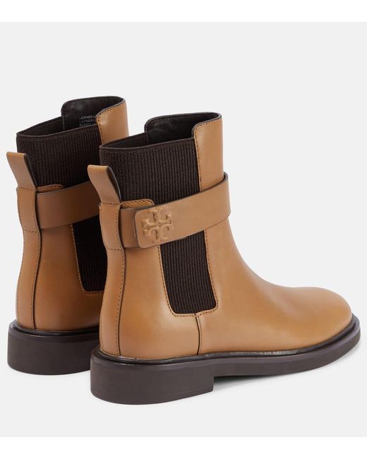 Tory Burch Brown Embossed Leather Chelsea Boots