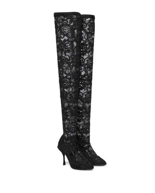 Dolce & Gabbana Overknee-Stiefel Coco aus Spitze in Schwarz | Lyst AT
