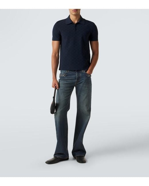Gucci Blue Gg Jacquard Polo Shirt for men