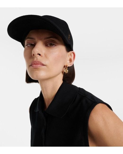 Saint Laurent Black Cassandre Felted Baseball Cap