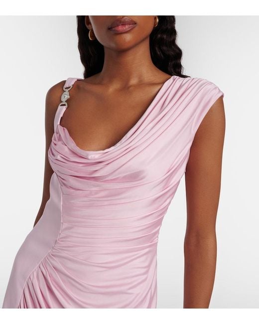 Versace Pink Draped One-Shoulder Ruched Gown
