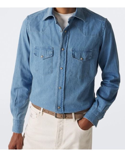 Eleventy Blue Denim Western Shirt for men