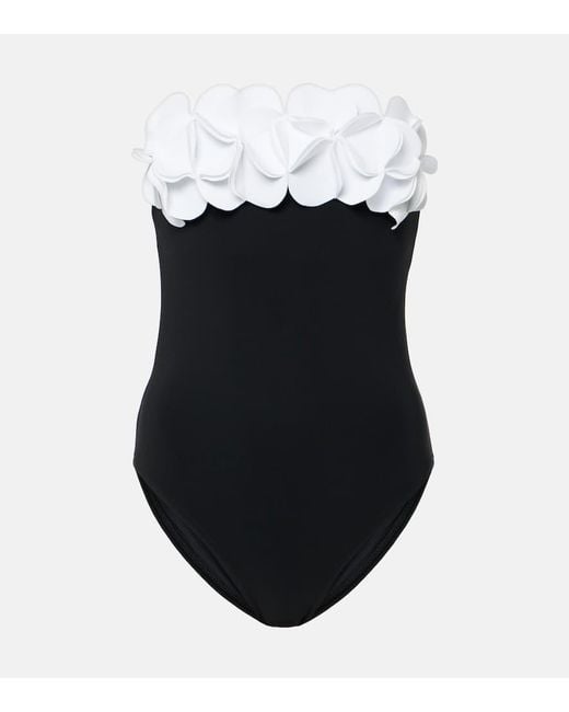 Karla Colletto Black Tess Floral-applique Strapless Swimsuit