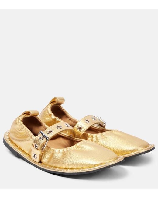 Stella McCartney Natural Falabella Metallic Mary Jane Flats