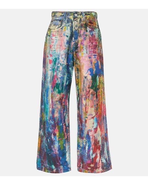 Acne Blue 1981F Printed Low-Rise Wide-Leg Jeans