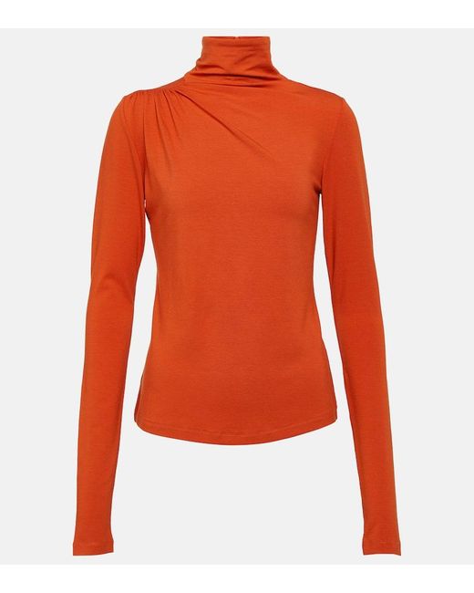 Isabel Marant Orange Lou Gathered Jersey Turtleneck Top