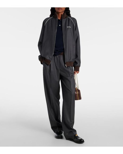 Miu Miu Black Pinstripe Virgin Wool Blouson
