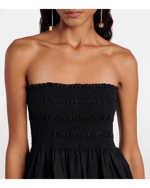 Heidi Klein Black La Bocana Shirred Linen Midi Dress