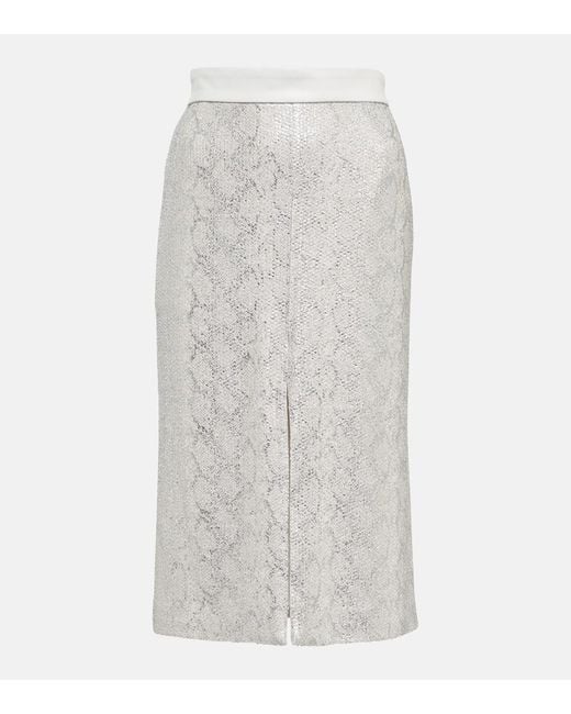 JACQUES WEI White Sequined Snake-Effect Midi Skirt