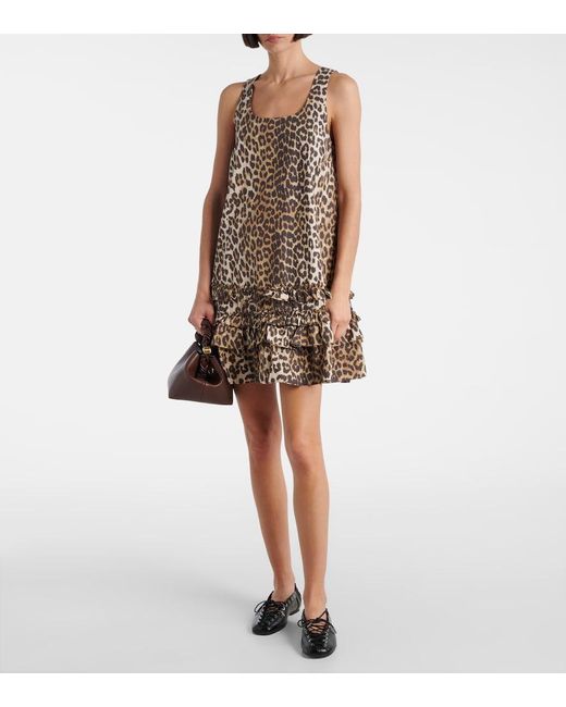 Ganni White Dress With Animal Print
