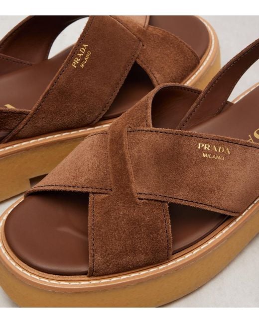 Prada Brown Suede Platform Sandals