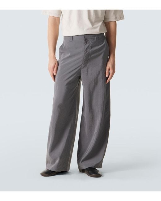 Lemaire Gray Silk-Blend Barrel-Leg Pants for men
