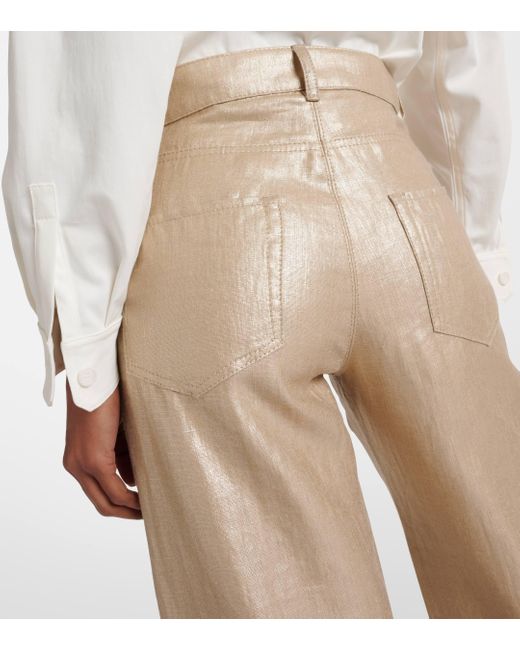 Max Mara Natural High-rise Cropped Linen Wide-leg Pants