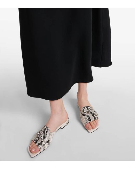 Jimmy Choo White Nako Snake-Effect Leather Slides