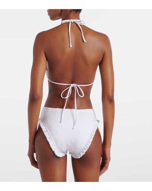 Chloé White Borderie Anglaise Ruffled Bikini Bottoms