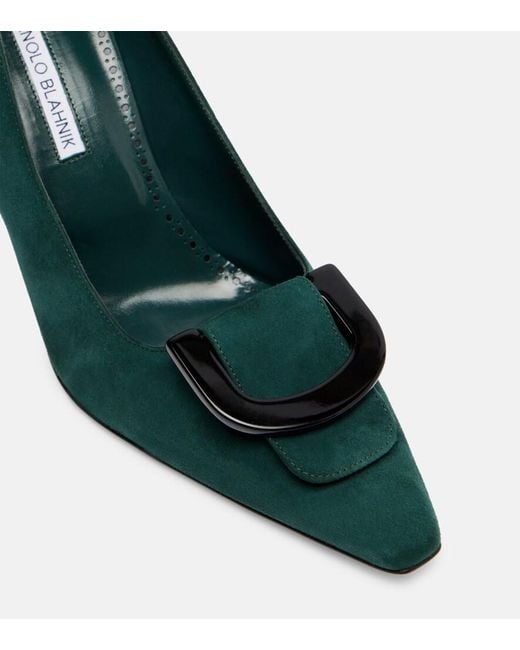 Manolo Blahnik Green Beti 105 Suede Pumps
