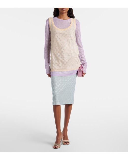 Gucci Natural Gg Crystal Silk Tank Top