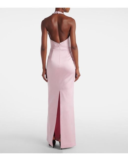 Rebecca Vallance Pink Akari Cutout Halterneck Satin Gown