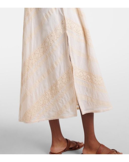 Juliet Dunn White Embroidered Cotton Midi Dress