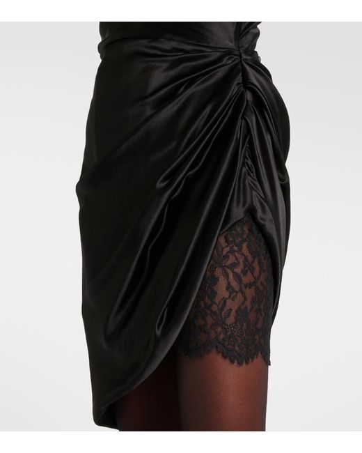 Saint Laurent Satin Mini Dress in Black | Lyst