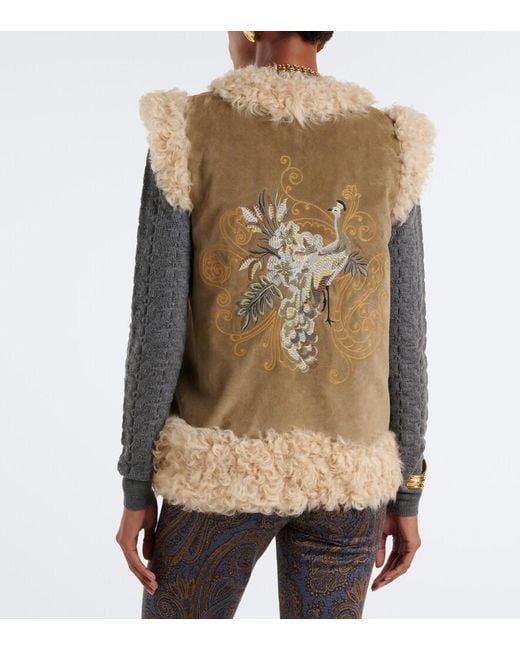 Etro Natural Shearling-Lined Embroidered Vest