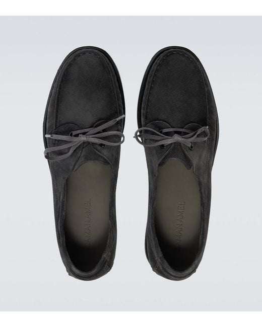 Saman Amel Black City Moc Suede Boat Shoes for men