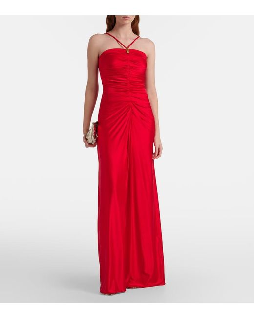Max Mara Red Oggetti Ruched Halterneck Bustier Gown