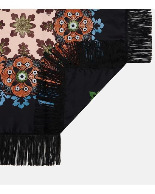 LaDoubleJ Black Fringed Printed Silk Twill Scarf